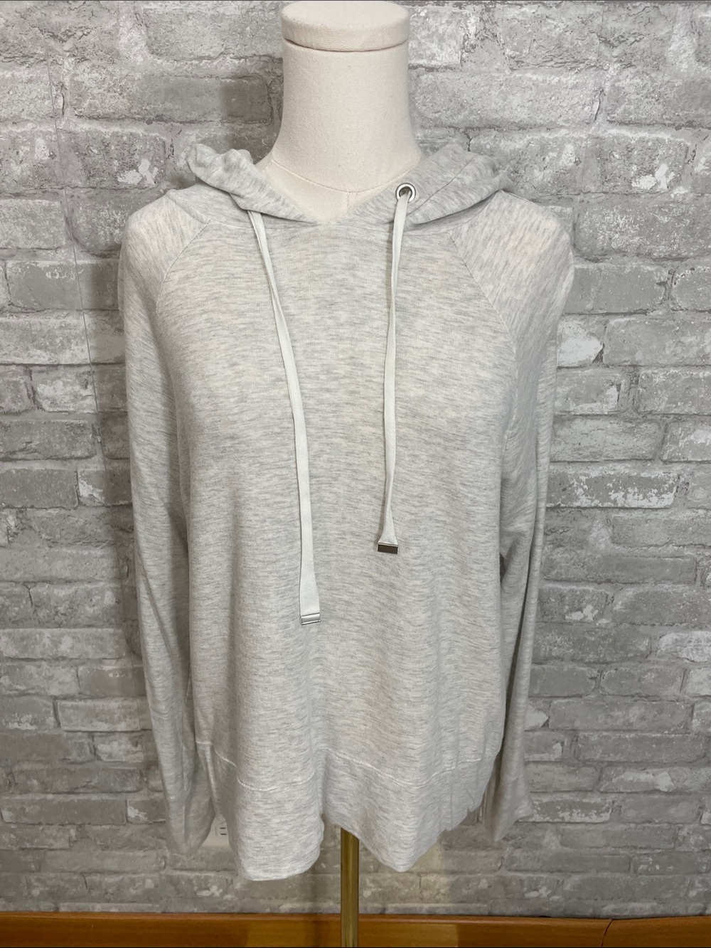 Athleta Light Gray Open Hearted Hoodie Sweatshirt